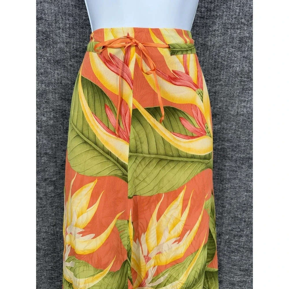 Tommy Bahama Skirt Womens 14 Orange Tropical Floral Silk Lined Midi Full Boho